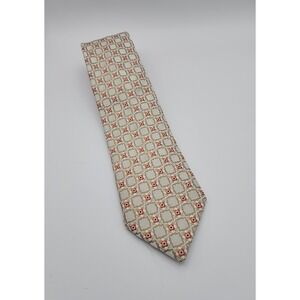 Ermenegildo Zegna Tie Mens Silk‎ Beige Red Geometric 58" X 3" Italy Luxury